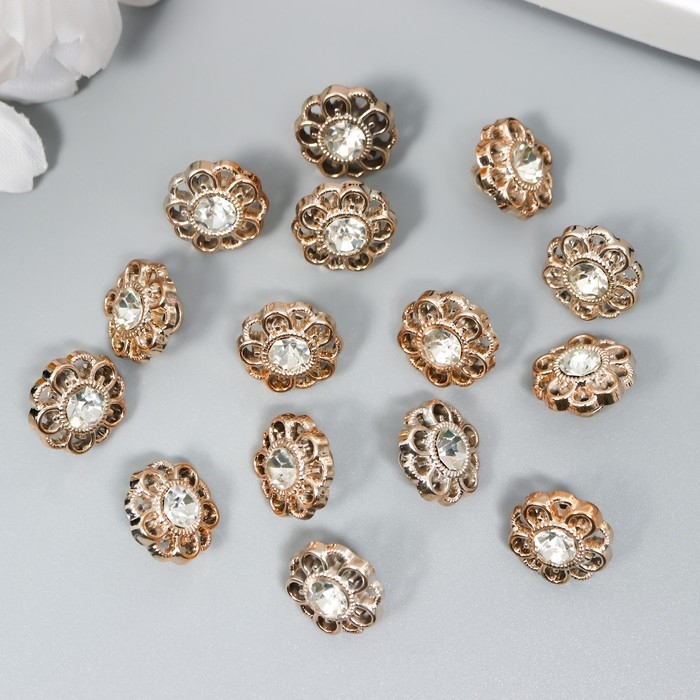 Пуговицы пластик для творчества на ножке Пуговицы пластик для творчества на ножке "Цветок со стразой" набор 15 шт золото 1,2х1,2 см