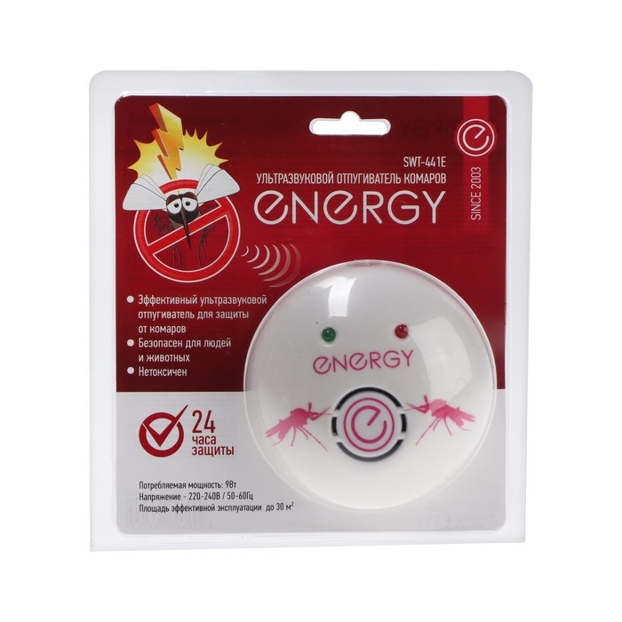 Отпугиватель комаров ENERGY SWT-441E, ультразвуковой, 9 Вт, до 30 м2, 3 режима, белый Отпугиватель комаров ENERGY SWT-441E, ультразвуковой, 9 Вт, до 30 м2, 3 режима, белый