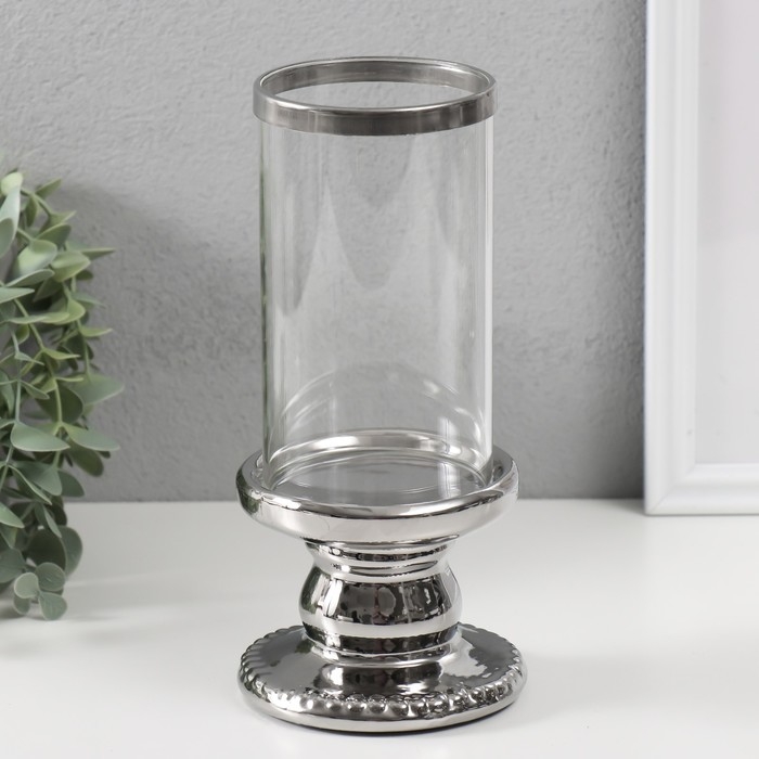 Подсвечник керамика, стекло на 1 свечу Подсвечник керамика, стекло на 1 свечу "Веллис" d=8 см серебро 10х10х21,5 см