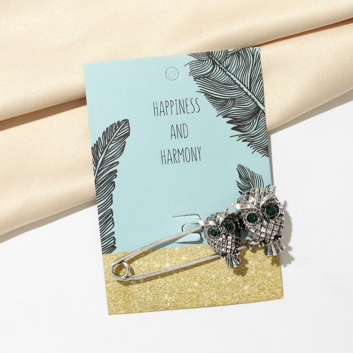 Булавка «Совы» пара, 6 см, цвет зелёный в чернёном серебре Булавка «Совы» пара, 6 см, цвет зелёный в чернёном серебре