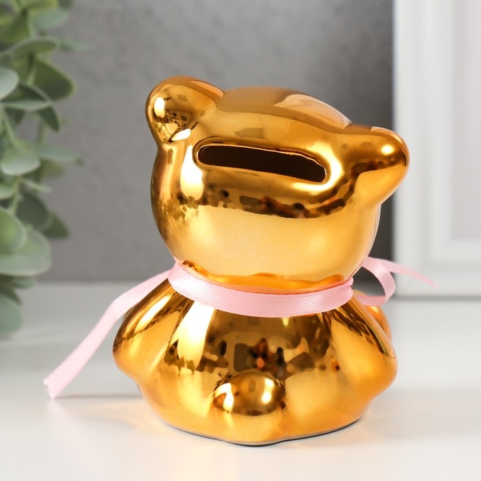 Копилка керамика Копилка керамика "Мишутка с бантиком" золото 9х8х9,8 см