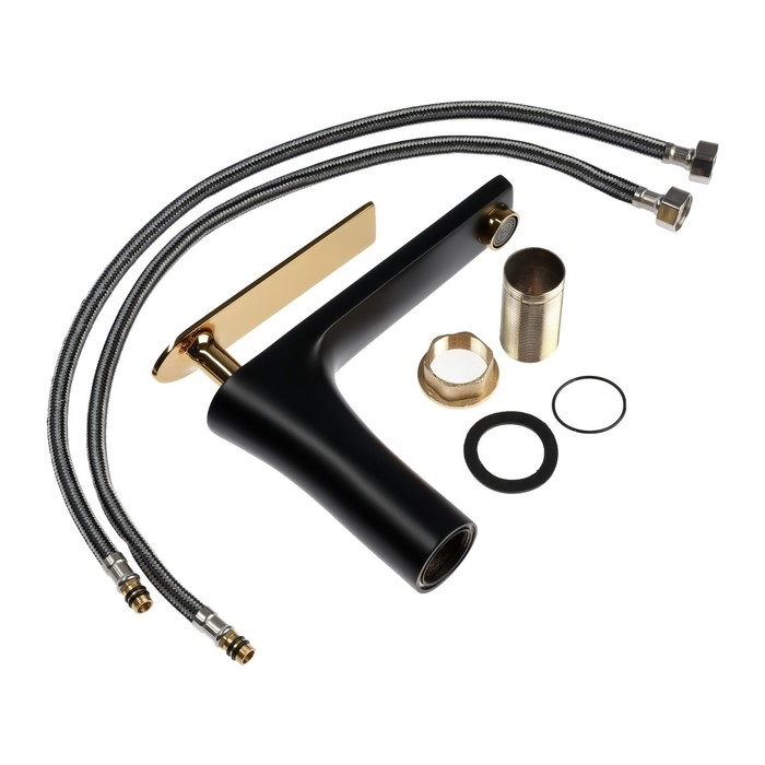 Смеситель для раковины ZEIN Z3874, однорычажный, высота излива 12 см, латунь, черный/gold Смеситель для раковины ZEIN Z3874, однорычажный, высота излива 12 см, латунь, черный/gold