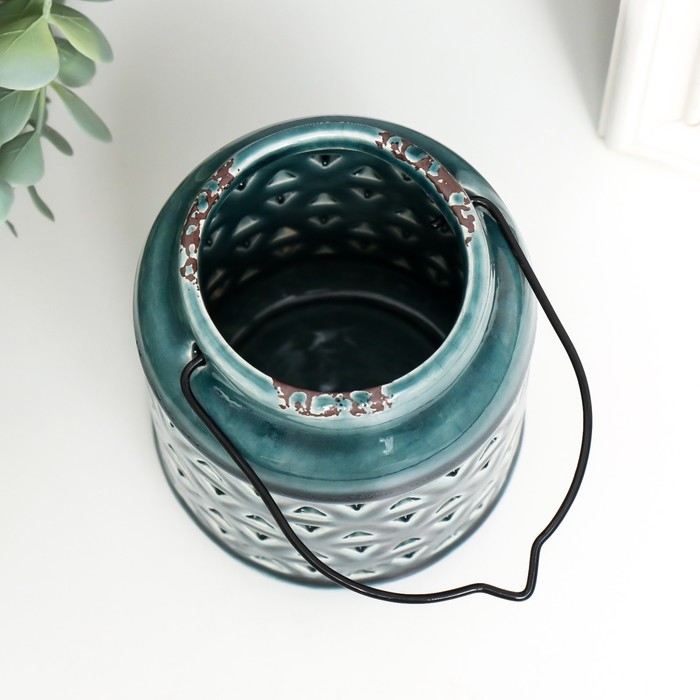 Подсвечник керамика на 1 свечу Подсвечник керамика на 1 свечу "Фонарь. Ромбы" зелёный 9х9х12 см