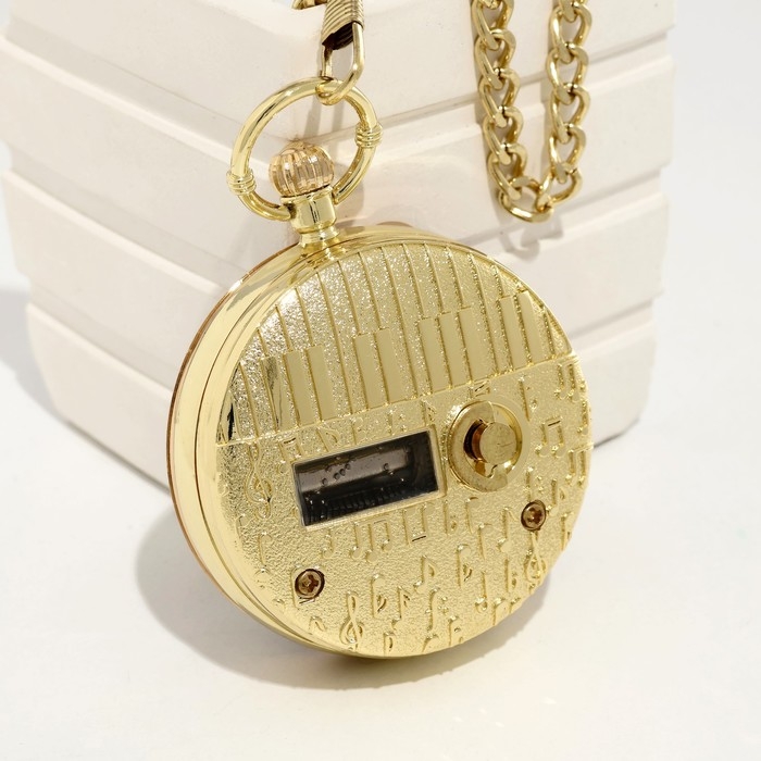 Часы карманные, музыкальные Часы карманные, музыкальные "Космос", кварцевые, d циферблата-5.9см, цепочка l-36.5см,золото