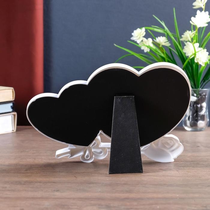 Фоторамка на 2 фото 10х10 см, 13х13 см "Двойное сердце с розой" белая 27,5х20,5 см