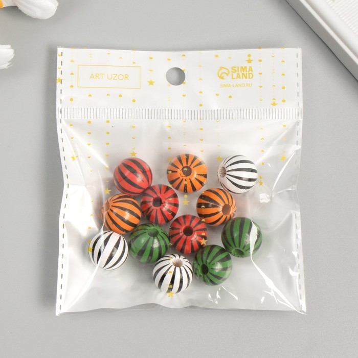 Бусины дерево для творчества Бусины дерево для творчества "Круглые. Полосочки" d=1,6 см набор 12 шт