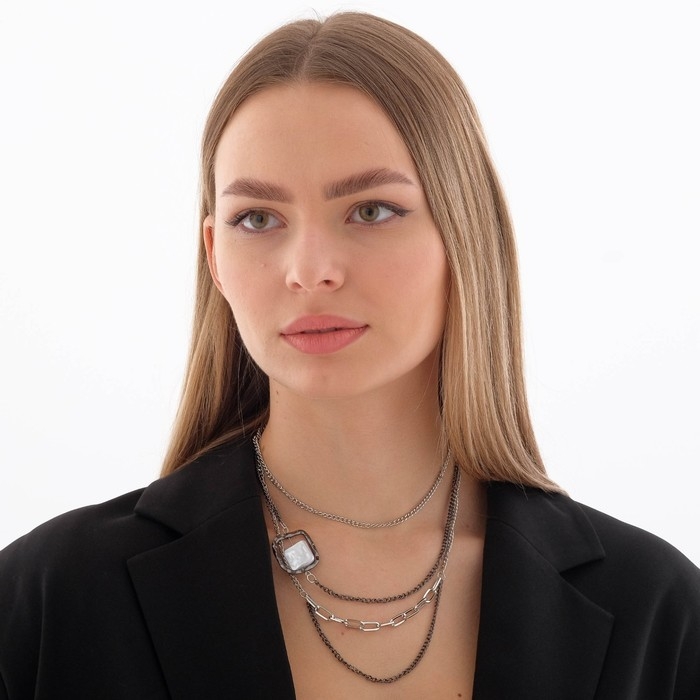 Кулон «Цепь» квадратная жемчужина в огранке, цвет чёрно-белый в серебре, 55 см Кулон «Цепь» квадратная жемчужина в огранке, цвет чёрно-белый в серебре, 55 см