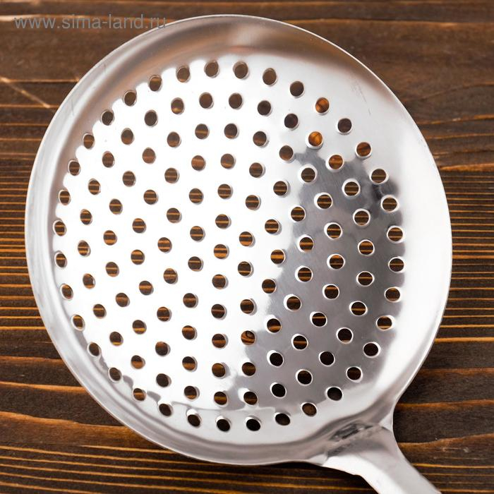 Шумовка для казана узбекская 43см, диаметр 16см, с деревянной ручкой Шумовка для казана узбекская 43см, диаметр 16см, с деревянной ручкой