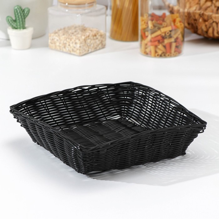 Корзинка для подачи Доляна «Плетёнка», 24×24×6,5 см, цвет чёрный Корзинка для подачи Доляна «Плетёнка», 24×24×6,5 см, цвет чёрный