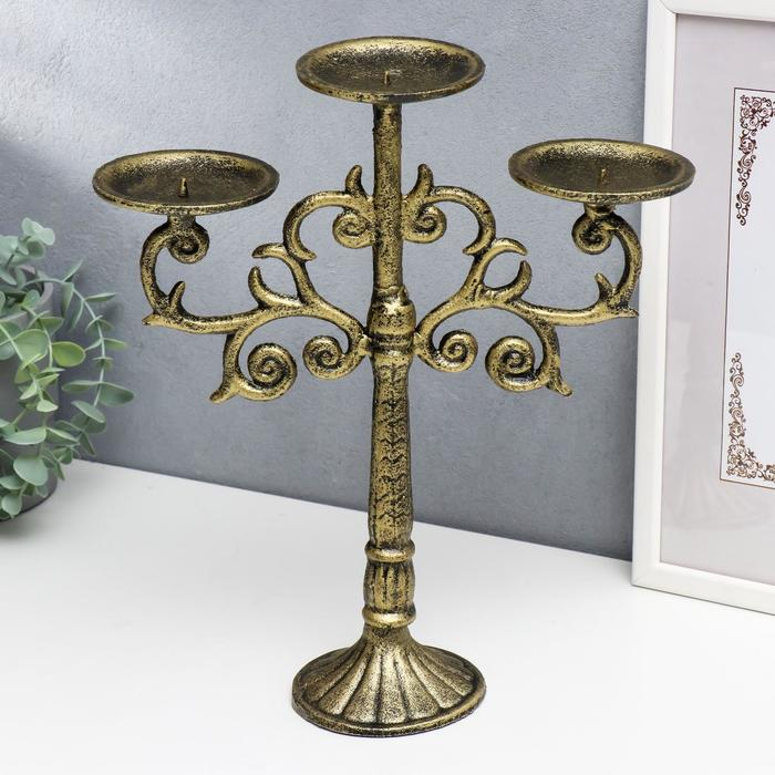 Подсвечник чугун на 3 свечи Подсвечник чугун на 3 свечи "Ажур" золотая патина 32х24х9,5 см
