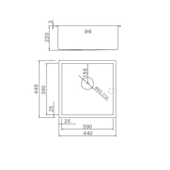 Мойка кухонная GERHANS K34444, врезная, 440 х 440 х 220 мм,  толщина 1,0 мм, с сифоном Мойка кухонная GERHANS K34444, врезная, 440 х 440 х 220 мм,  толщина 1,0 мм, с сифоном
