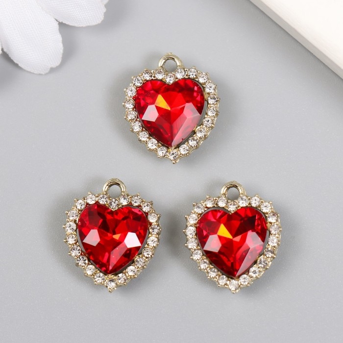 Декор для творчества металл, стразы Декор для творчества металл, стразы "Красное сердце океана" золото 1,6х1,8 см