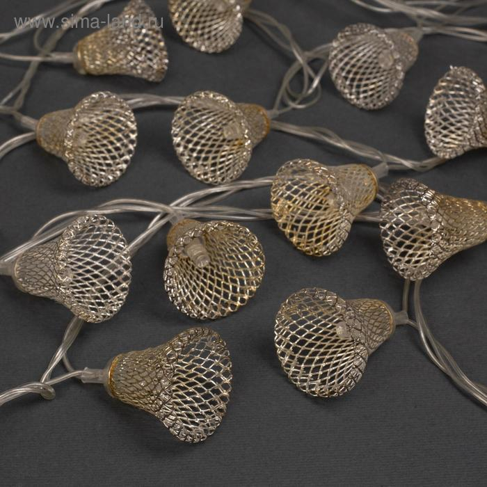 Гирлянда «Нить» 4 м с насадками «Колокольчик», IP20, прозрачная нить, 20 LED, свечение белое, 8 режимов, 220 В