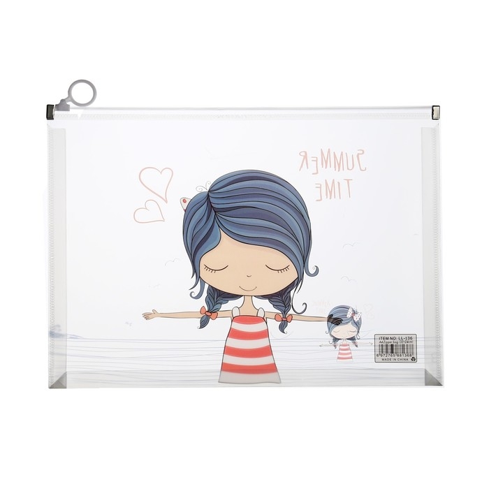 Папка-конверт на молнии формат А4, 180 мкр, прозрачная с рисунком Папка-конверт на молнии формат А4, 180 мкр, прозрачная с рисунком "Девочки", МИКС