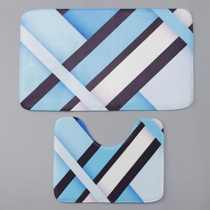 Набор ковриков для ванной и туалета Доляна «Полосатый», 2 шт: 40×50, 50×80 см Набор ковриков для ванной и туалета Доляна «Полосатый», 2 шт: 40×50, 50×80 см