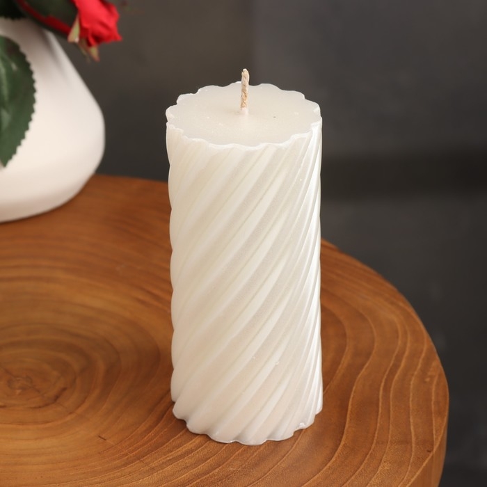 Свеча-цилиндр  Свеча-цилиндр "Спираль", 5х10 см, жемчужный, 6 ч