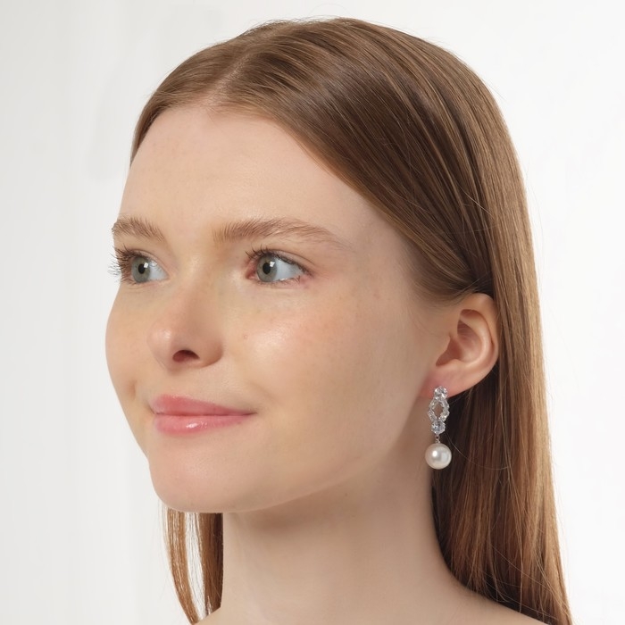 Серьги с жемчугом «Подари нежность» круг, цвет белый в серебре Серьги с жемчугом «Подари нежность» круг, цвет белый в серебре