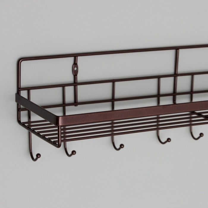 Полка бытовая с крючками Доляна, 40,4×13,3×12,5 см, цвет коричневый Полка бытовая с крючками Доляна, 40,4×13,3×12,5 см, цвет коричневый