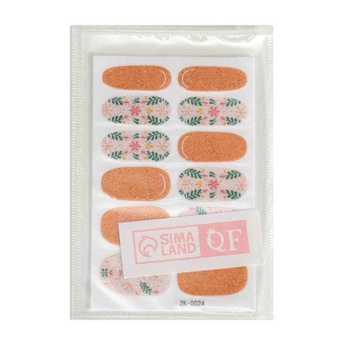 Лаковые полоски для маникюра, 12 шт, с блёстками, цвет оранжевый/серебристый Лаковые полоски для маникюра, 12 шт, с блёстками, цвет оранжевый/серебристый