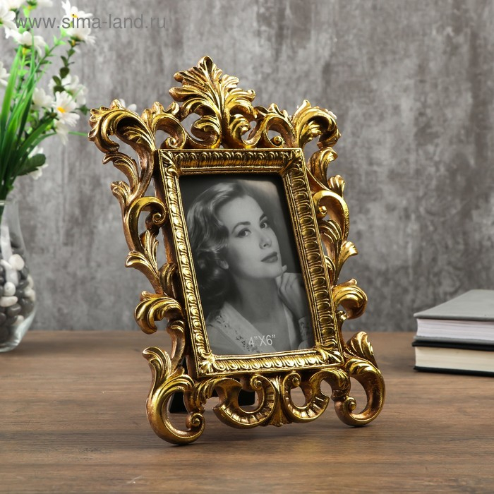 Фоторамка полистоун 10х15 см Фоторамка полистоун 10х15 см "Велес" золото 27,3х19 см