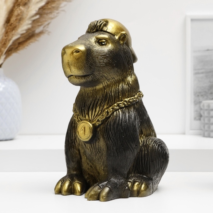 Копилка Копилка "Капибара в кепке" черный с золотом, 22см