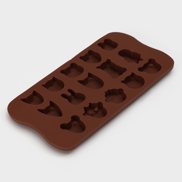 Форма для конфет и шоколада Доляна &laquo;Мордашки&raquo;, силикон, 21&times;10,5 см, 15 ячеек (2,5&times;2,3 см), цвет МИКС
