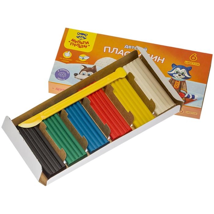 Пластилин 6 цветов 90 г, Мульти-пульти Пластилин 6 цветов 90 г, Мульти-пульти "Енот на Аляске", со стеком, картонная упаковка