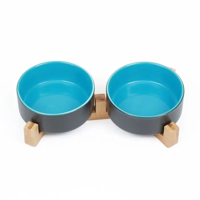 Миски, 450 мл, 28.5&times;15.5&times;7 с, 2 шт., на подставке, керамика, серая, голубая