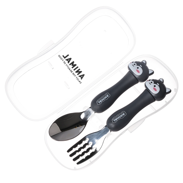 Набор детских столовых приборов в футляре «Щенята», вилка, ложка Набор детских столовых приборов в футляре «Щенята», вилка, ложка