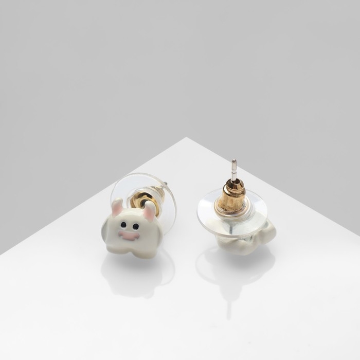 Серьги с эмалью «Монстрики» йети, цвет белый Серьги с эмалью «Монстрики» йети, цвет белый