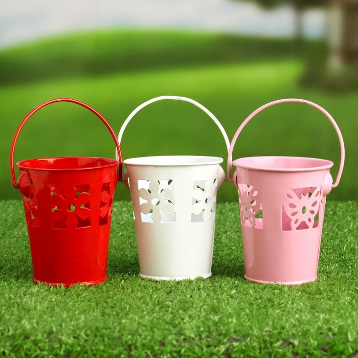 Кашпо  Кашпо "Ведерко" бабочки, цветы, МИКС, 7х8см