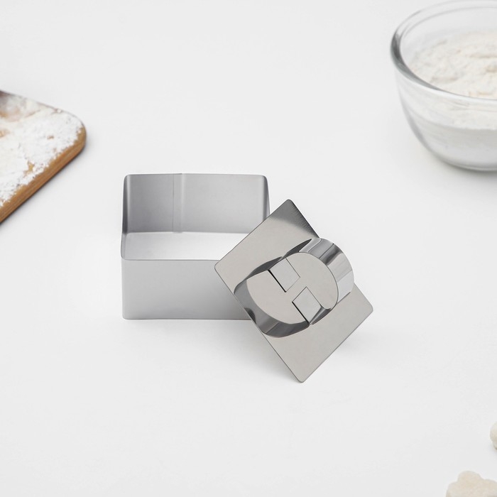 Форма для выкладки Доляна «Квадрат», 8×8×4 см, с прессом, толщина 3 мм, нержавеющая сталь Форма для выкладки Доляна «Квадрат», 8×8×4 см, с прессом, толщина 3 мм, нержавеющая сталь