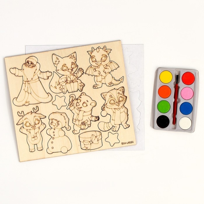 Новогодняя роспись по дереву. Магнитный набор «Новый год! Лесные зверята» Новогодняя роспись по дереву. Магнитный набор «Новый год! Лесные зверята»