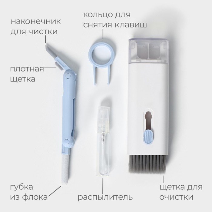 Мультифункциональный набор для чистки узких мест с распылителем и зажимом для клавиш Raccoon, цвет белый Мультифункциональный набор для чистки узких мест с распылителем и зажимом для клавиш Raccoon, цвет белый