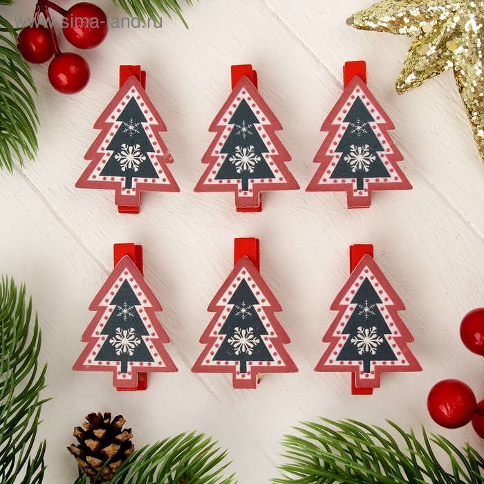 Прищепки новогодние Прищепки новогодние "Ёлочка", набор 6 шт.