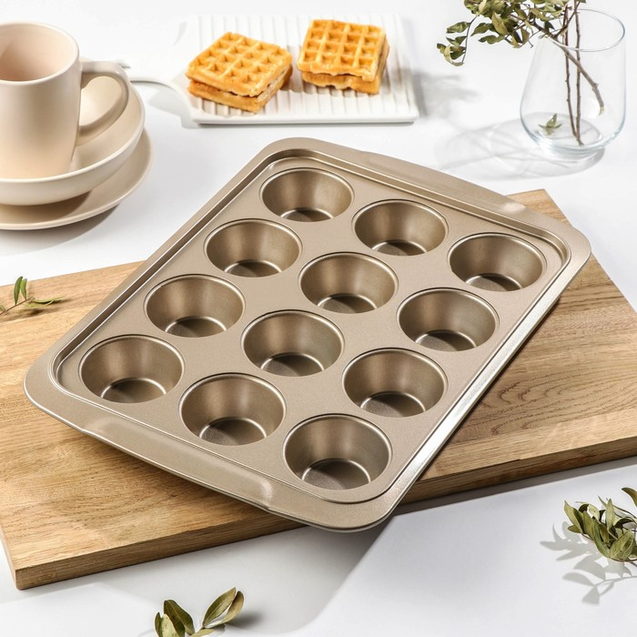 Форма для выпечки Доляна &laquo;Жаклин. Круг&raquo;, 40&times;28&times;4 см, 12 ячеек, антипригарное покрытие, цвет золотой