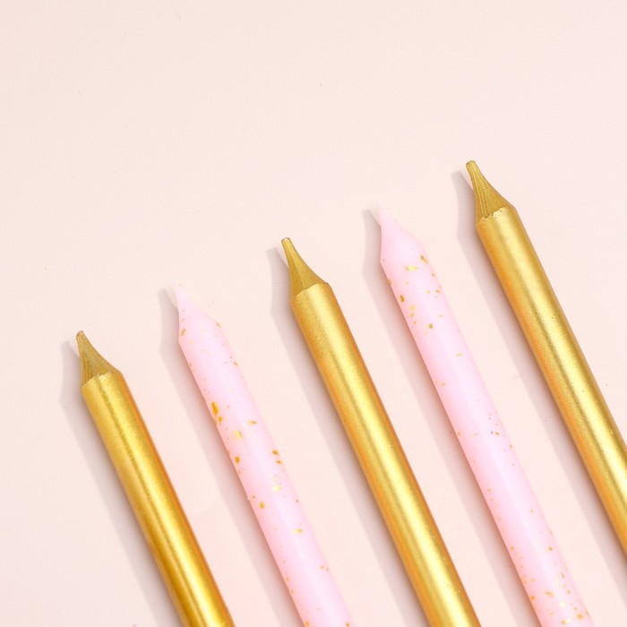 Набор свечей для торта  Набор свечей для торта "Спарк", 12 шт, 8 см, розовый и золотой металлик