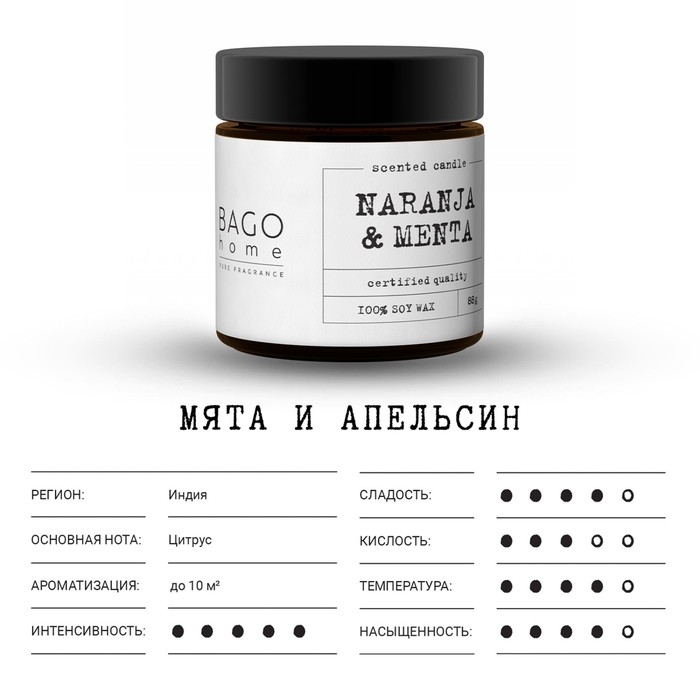 Свеча ароматическая в банке  Свеча ароматическая в банке "Мята и апельсин", совый воск, 88 г