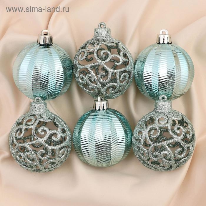 Набор шаров пластик d-6 см, 9 шт Набор шаров пластик d-6 см, 9 шт "Ажурный перелив" зелёный