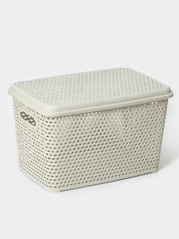 Корзина для хранения &laquo;Ротанг&raquo;, 23 л, 45&times;30&times;26.5 см, с крышкой, белая