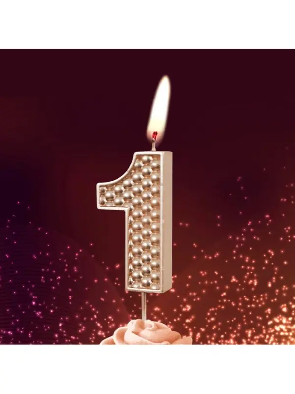 Свеча в торт на шпажке "Жемчужная", цифра "1", шампань