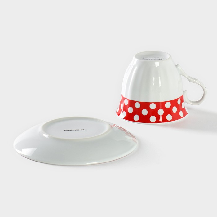 Чайная пара Доляна «Горох», 2 предмета: чашка 210 мл, блюдце d=14 см, цвет красный Чайная пара Доляна «Горох», 2 предмета: чашка 210 мл, блюдце d=14 см, цвет красный