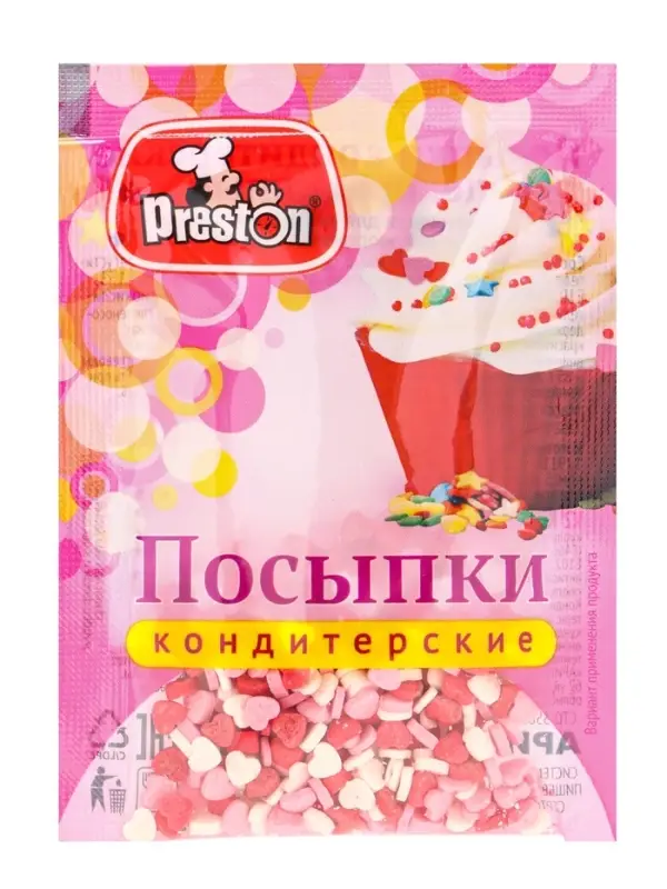 Посыпки кондитерские Preston декоративные &laquo;Радуга-сердечки&raquo;, 7 г