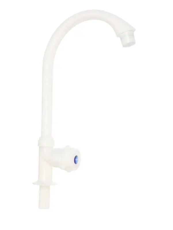 Кран на одну воду ZEIN Z2019, круглая ручка, пластик, высокий R-образный излив, белый