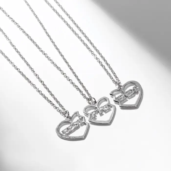 Кулоны на цепочке &laquo;Неразлучники&raquo;, с надписью best friends, 3 шт. цвет серебро, 40 см