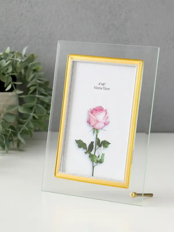 Фоторамка стекло 10х15 см "Золотой кант" вертикаль 15,5х20,5 см