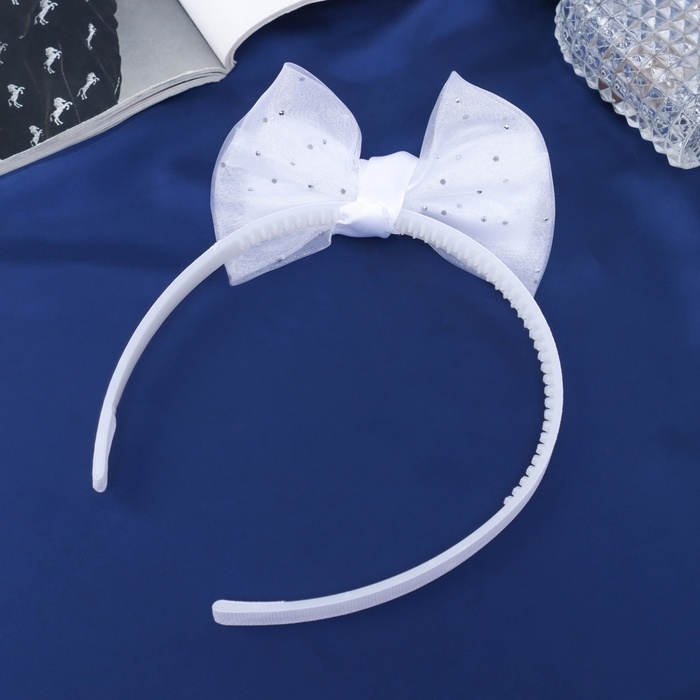 Ободок для волос  Ободок для волос "Школьница" бант классик блеск, 11х1 см, белый