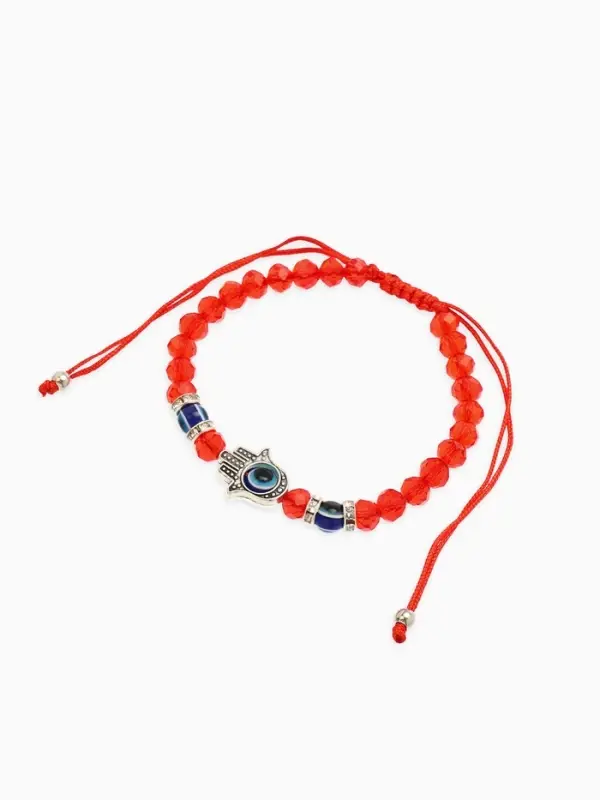 Браслет-оберег &laquo;Красная нить&raquo;, рука счастья Хамса, хрусталики, синий в чернёном серебре, d=8 см