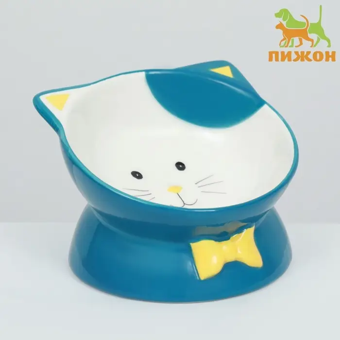 Миска &laquo;Киса&raquo;, 200 мл, 13&times;12&times;8 см, на подставке-лапках, голубая