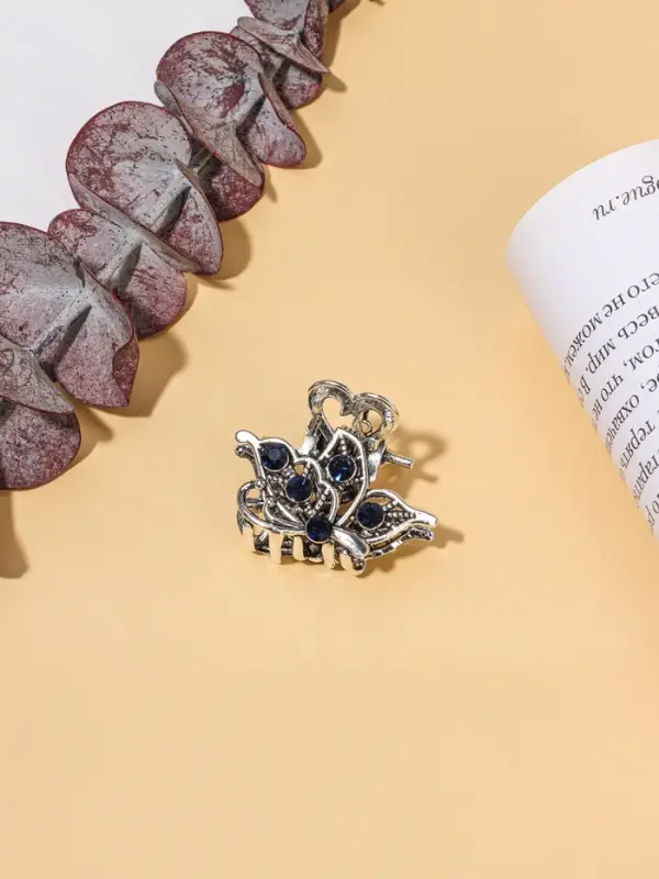 Крабик для волос &laquo;Синий туман&raquo;, крыло бабочки, 2.5 см, серебристый